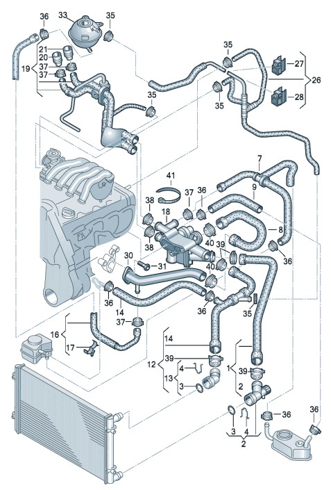 Патрубки системы охлаждения на Volkswagen Golf (Фольксваген Гольф)