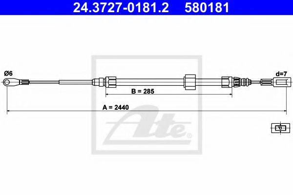 Трос, стояночная тормозная система ATE 24.3727-0181.2