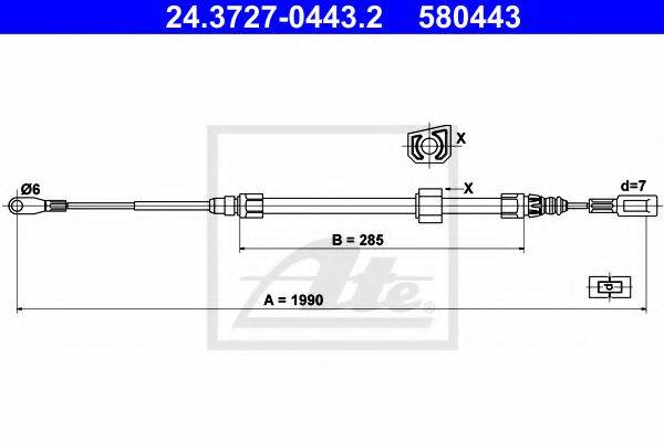 Трос, стояночная тормозная система ATE 24.3727-0443.2