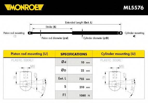 Газова пружина, кришка багажника MONROE ML5576