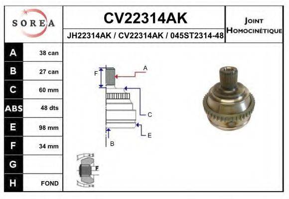 EAI CV22314AK Шарнірний комплект, приводний вал