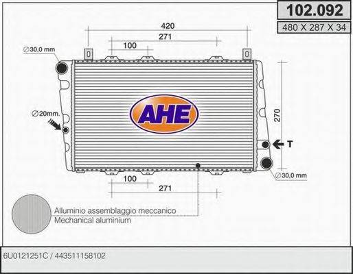 AHE 102092 Радиатор охлаждения двигателя