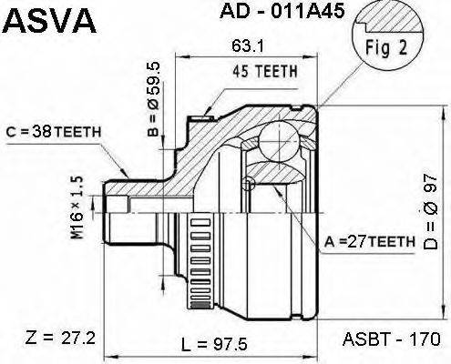 Шарнірний комплект, приводний вал ASVA AD-011A45