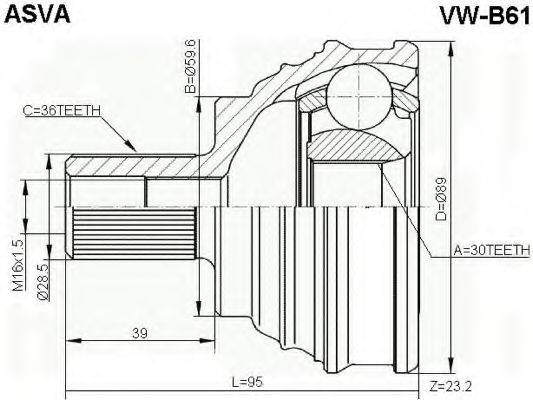 ASVA VWB61 Шарнірний комплект, приводний вал