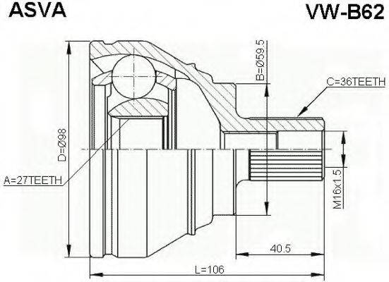 ASVA VWB62 Шарнірний комплект, приводний вал