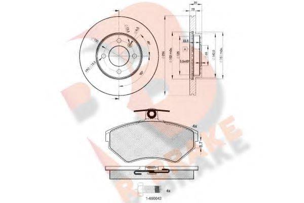 Комплект тормозов, дисковый тормозной механизм R BRAKE 3R11563790