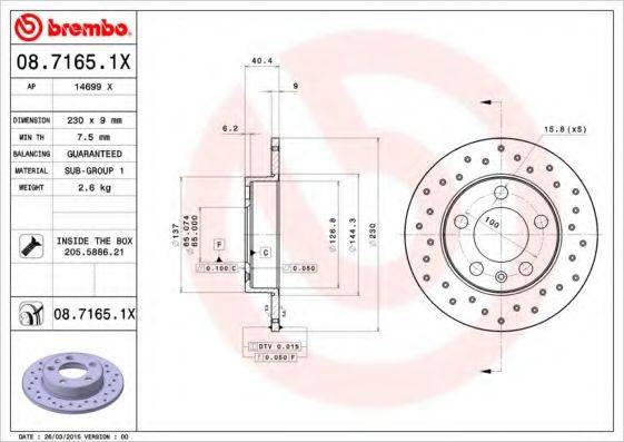 Тормозной диск BREMBO 08.7165.1X