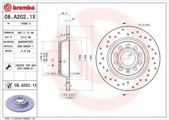 BREMBO 08A2021X Тормозной диск