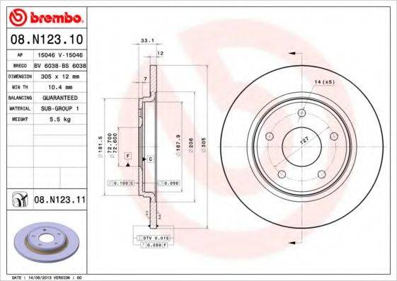 Тормозной диск BREMBO 08.N123.10