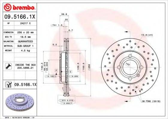 Тормозной диск BREMBO 09.5166.1X