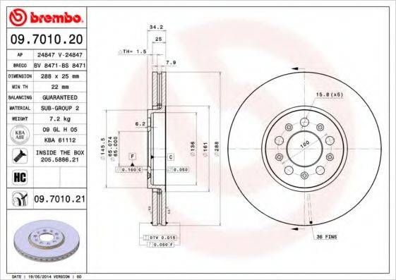 Тормозной диск BREMBO 09.7010.20