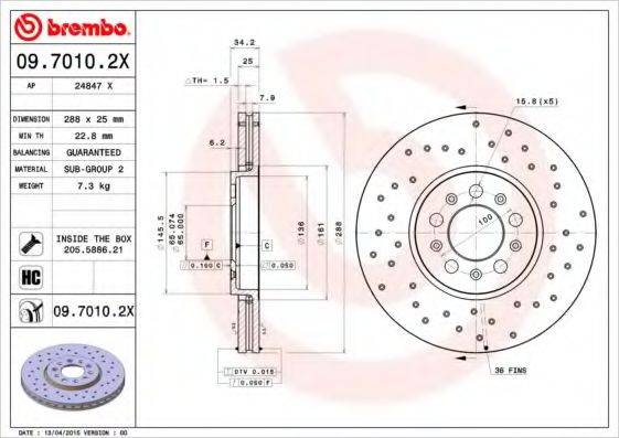 Тормозной диск BREMBO 09.7010.2X