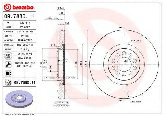 Тормозной диск BREMBO 09.7880.1X
