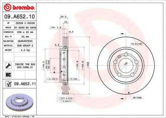 Тормозной диск BREMBO 09.A652.10