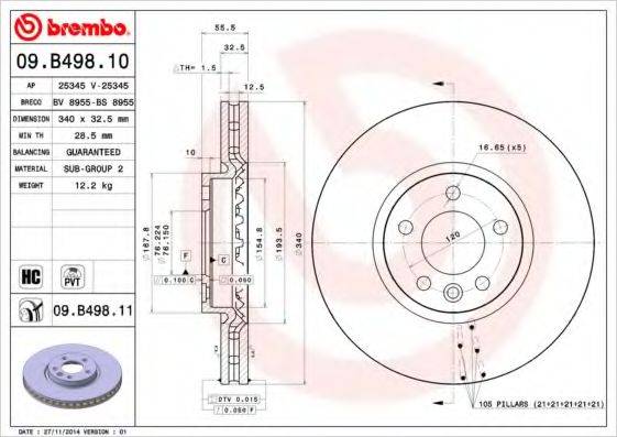 Тормозной диск BREMBO 09.B498.10