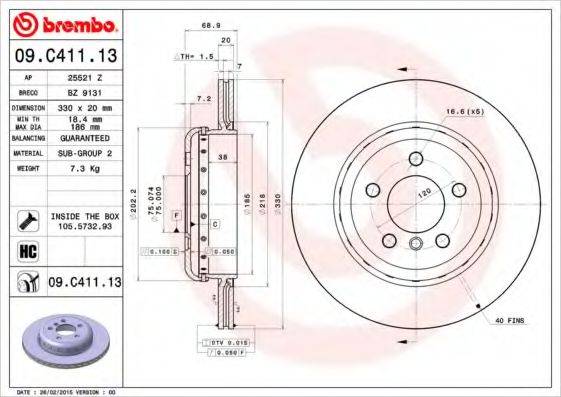 гальмівний диск BREMBO 09.C411.13 гальмівний диск BREMBO 09.C411.13