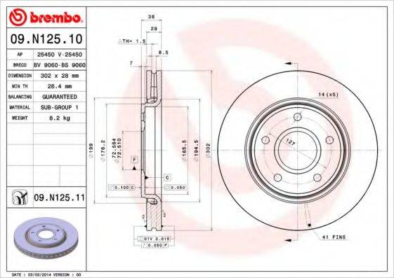 Тормозной диск BREMBO 09.N125.10