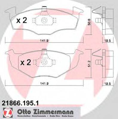 Комплект гальмівних колодок, дискове гальмо ZIMMERMANN 21866.195.1