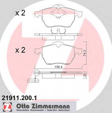 Комплект гальмівних колодок, дискове гальмо ZIMMERMANN 21911.200.1