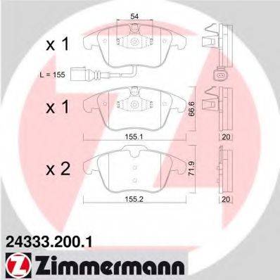 Комплект гальмівних колодок, дискове гальмо ZIMMERMANN 24333.200.1