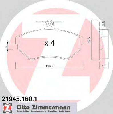 Комплект гальмівних колодок, дискове гальмо ZIMMERMANN 21945.160.1