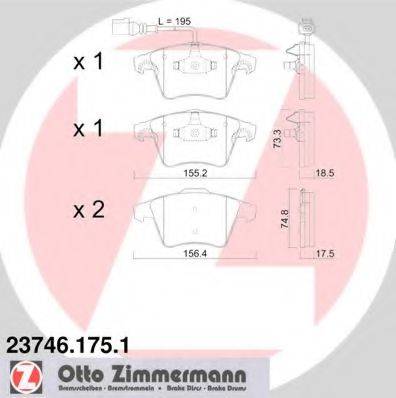 Комплект гальмівних колодок, дискове гальмо ZIMMERMANN 23746.175.1