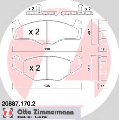 Комплект гальмівних колодок, дискове гальмо ZIMMERMANN 20887.170.2